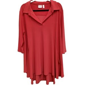 Women With Control Tunic Top Womens Size 1X Pink Lagenlook 3/4 Sleeve Casual